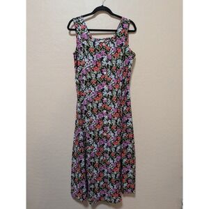 BLAIR Floral Print Sleeveless Button Front Maxi Dress Women Size M Black Multi